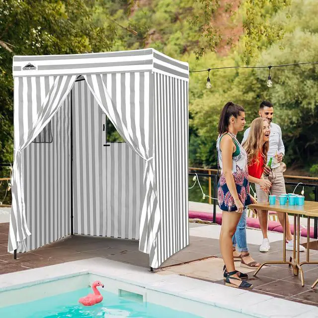 Alt view image 5 of 7 - 5x5 Pop Up Changing Tent, Flat Top Changing Room, Gray/White | Portable, Privacy Tent, Pool Cabana, Dressing Room, Shower & Toilet Use, Opaque Fabric, Instant Setup, Photoshoots, Camping
