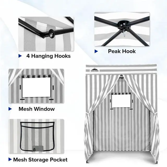 Alt view image 2 of 7 - 5x5 Pop Up Changing Tent, Flat Top Changing Room, Gray/White | Portable, Privacy Tent, Pool Cabana, Dressing Room, Shower & Toilet Use, Opaque Fabric, Instant Setup, Photoshoots, Camping