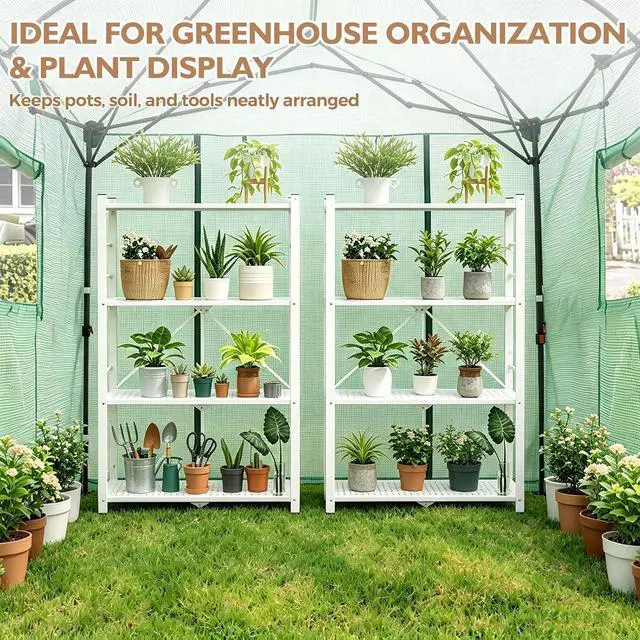 Alt view image 2 of 7 - 4-Tier Foldable Greenhouse Shelf, Heavy Duty Metal Storage Rack, No Assembly Steel Shelving Unit, Plant Stand for Greenhouse and Multi-Use Storage, 28x14.6x44.7, 520 lbs, 1 Pack, White