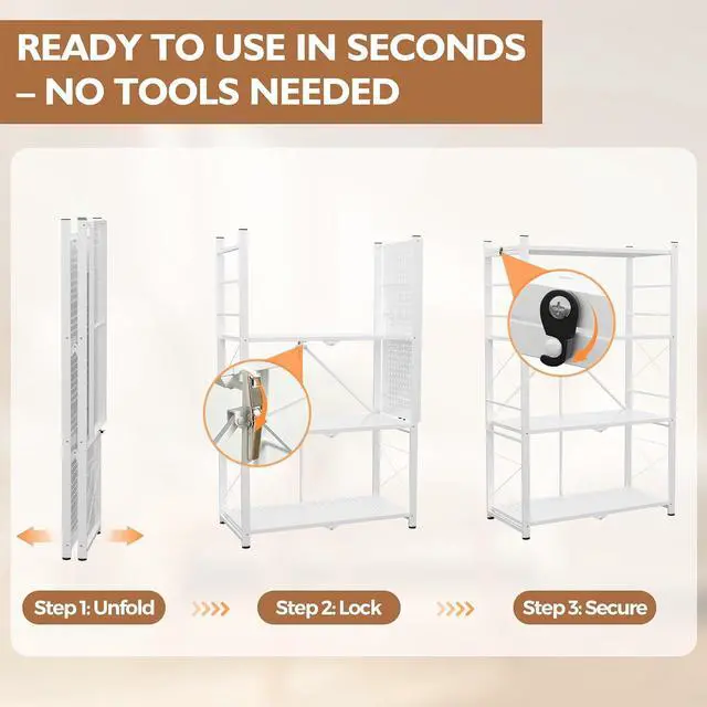Alt view image 4 of 7 - 4-Tier Foldable Greenhouse Shelf, Heavy Duty Metal Storage Rack, No Assembly Steel Shelving Unit, Plant Stand for Greenhouse and Multi-Use Storage, 28x14.6x44.7, 520 lbs, 1 Pack, White