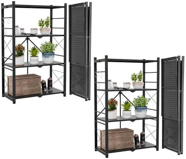 Main image of 4-Tier Foldable Greenhouse Shelf, Heavy Duty Metal Storage Rack, No Assembly Steel Shelving Unit, Plant Stand for Greenhouse and Multi-Use Storage, 28x14.6x44.7, 520 lbs, 2 Pack, Black
