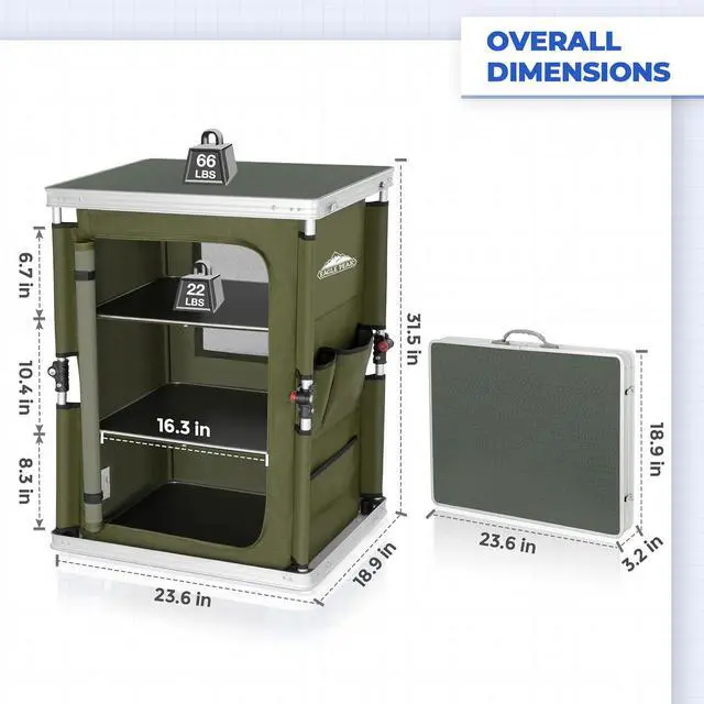 Alt view image 3 of 7 - Outdoor Folding Camping Table with Large 3-Tier Storage Organizer and Side Pockets, Easy Set Up Portable Aluminum Camping Kitchen, Green