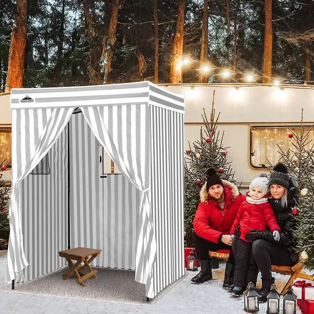 Alt view image 7 of 7 - 5x5 Pop Up Changing Tent, Flat Top Changing Room, Gray/White | Portable, Privacy Tent, Pool Cabana, Dressing Room, Shower & Toilet Use, Opaque Fabric, Instant Setup, Photoshoots, Camping