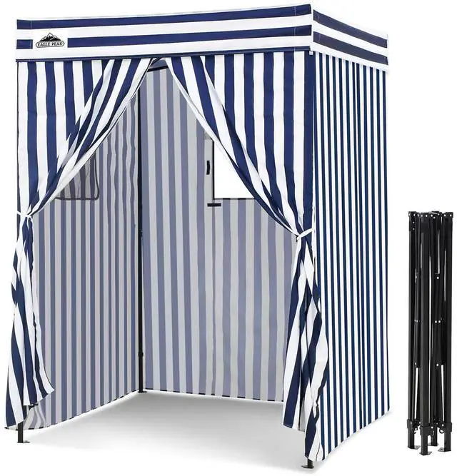 Main image of 5x5 Pop Up Changing Tent, Flat Top Changing Room, White/Blue | Portable, Privacy Tent, Pool Cabana, Dressing Room, Shower & Toilet Use, Opaque Fabric, Instant Setup, Photoshoots, Camping
