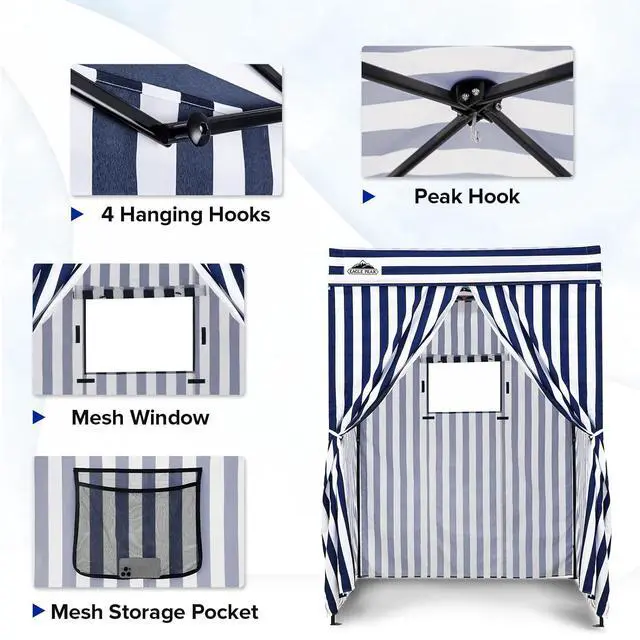 Alt view image 2 of 7 - 5x5 Pop Up Changing Tent, Flat Top Changing Room, White/Blue | Portable, Privacy Tent, Pool Cabana, Dressing Room, Shower & Toilet Use, Opaque Fabric, Instant Setup, Photoshoots, Camping