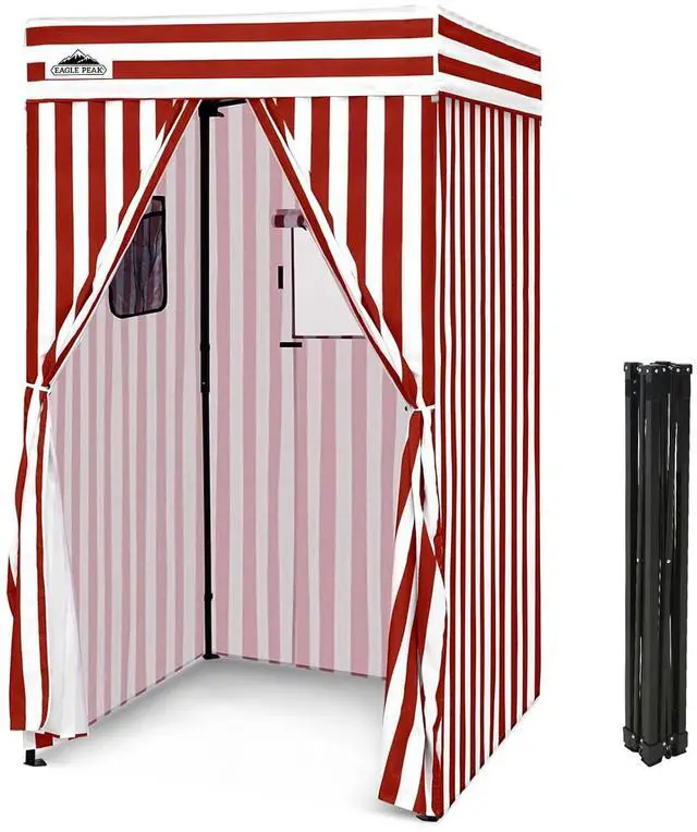 Main image of 4x4 Pop Up Changing Tent, Flat Top Changing Room, White/Red | Portable, Privacy Tent, Pool Cabana, Dressing Room, Shower & Toilet Use, Opaque Fabric, Instant Setup, Photoshoots, Camping