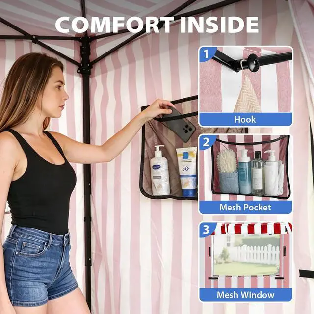 Alt view image 2 of 7 - 4x4 Pop Up Changing Tent, Flat Top Changing Room, White/Red | Portable, Privacy Tent, Pool Cabana, Dressing Room, Shower & Toilet Use, Opaque Fabric, Instant Setup, Photoshoots, Camping