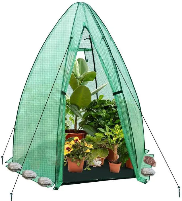 Main image of Portable Mini Dome Greenhouse with Zippered Door and Mesh Window, Outdoor Mini Hexagon Greenhouse Kit for Indoor Outdoor Gardening 6' x 5'3'', Green PE Cover