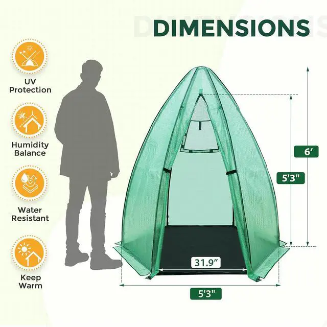 Alt view image 3 of 7 - Portable Mini Dome Greenhouse with Zippered Door and Mesh Window, Outdoor Mini Hexagon Greenhouse Kit for Indoor Outdoor Gardening 6' x 5'3'', Green PE Cover