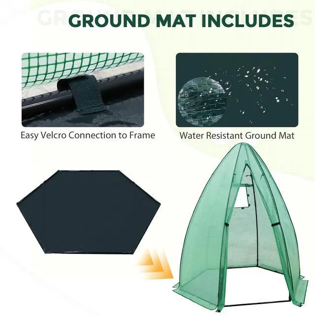 Alt view image 6 of 7 - Portable Mini Dome Greenhouse with Zippered Door and Mesh Window, Outdoor Mini Hexagon Greenhouse Kit for Indoor Outdoor Gardening 6' x 5'3'', Green PE Cover