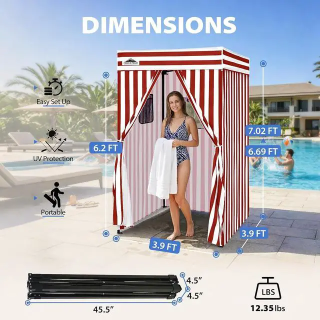 Alt view image 3 of 7 - 4x4 Pop Up Changing Tent, Flat Top Changing Room, White/Red | Portable, Privacy Tent, Pool Cabana, Dressing Room, Shower & Toilet Use, Opaque Fabric, Instant Setup, Photoshoots, Camping