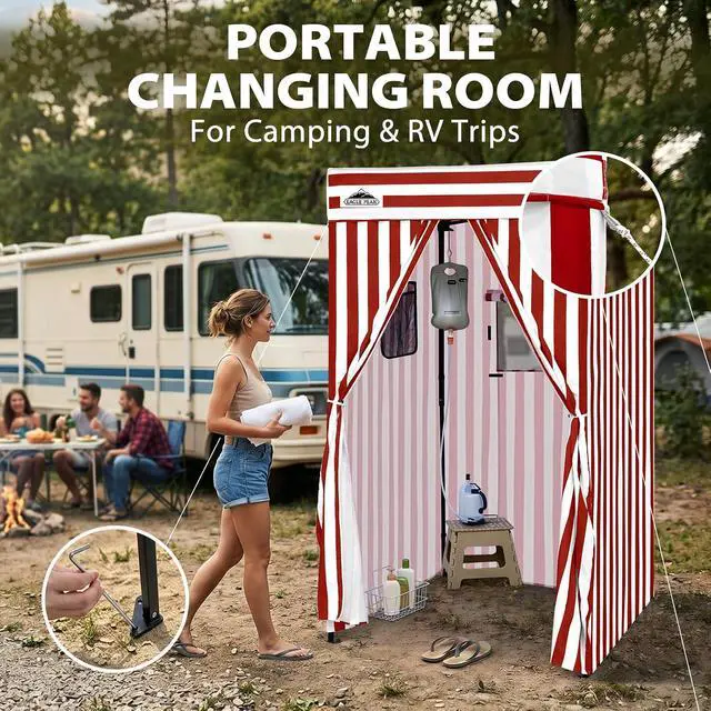 Alt view image 5 of 7 - 4x4 Pop Up Changing Tent, Flat Top Changing Room, White/Red | Portable, Privacy Tent, Pool Cabana, Dressing Room, Shower & Toilet Use, Opaque Fabric, Instant Setup, Photoshoots, Camping