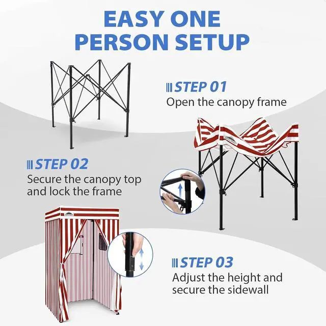 Alt view image 6 of 7 - 4x4 Pop Up Changing Tent, Flat Top Changing Room, White/Red | Portable, Privacy Tent, Pool Cabana, Dressing Room, Shower & Toilet Use, Opaque Fabric, Instant Setup, Photoshoots, Camping