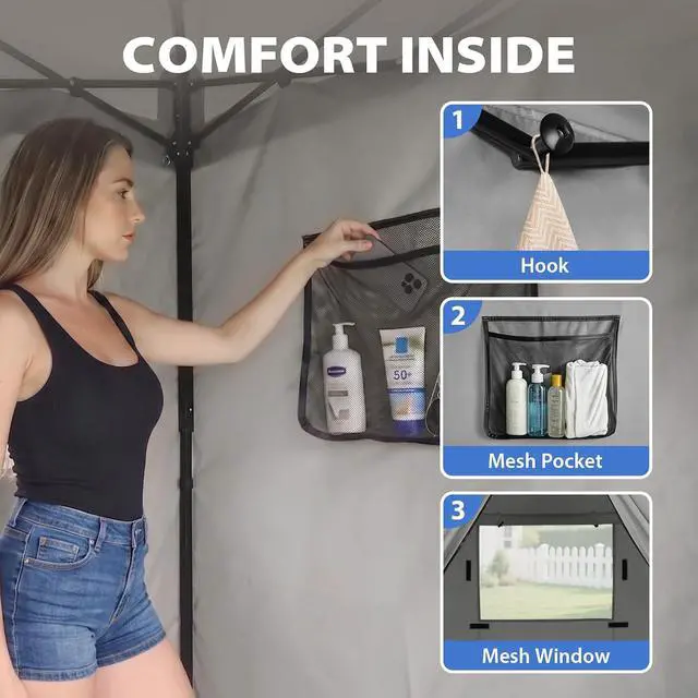 Alt view image 2 of 7 - 4x4 Pop Up Changing Tent, Flat Top Changing Room, Gray | Portable, Privacy Tent, Pool Cabana, Dressing Room, Shower & Toilet Use, Opaque Fabric, Instant Setup, Photoshoots, Camping