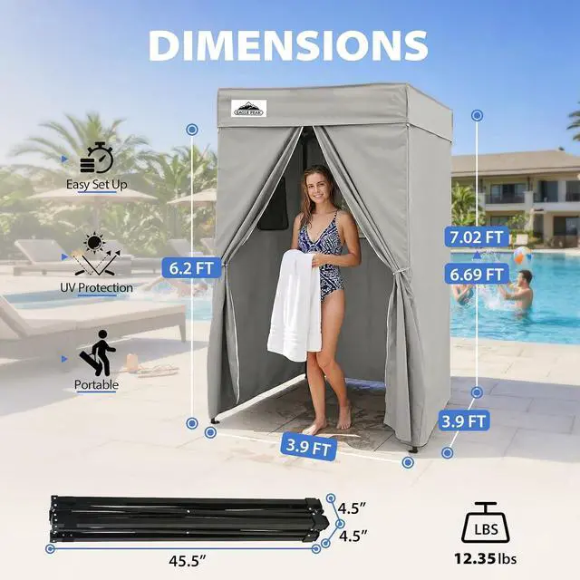 Alt view image 3 of 7 - 4x4 Pop Up Changing Tent, Flat Top Changing Room, Gray | Portable, Privacy Tent, Pool Cabana, Dressing Room, Shower & Toilet Use, Opaque Fabric, Instant Setup, Photoshoots, Camping