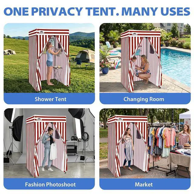 Alt view image 7 of 7 - 4x4 Pop Up Changing Tent, Flat Top Changing Room, White/Red | Portable, Privacy Tent, Pool Cabana, Dressing Room, Shower & Toilet Use, Opaque Fabric, Instant Setup, Photoshoots, Camping