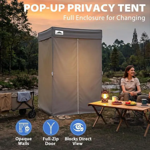 Alt view image 4 of 7 - 4x4 Pop Up Changing Tent, Flat Top Changing Room, Gray | Portable, Privacy Tent, Pool Cabana, Dressing Room, Shower & Toilet Use, Opaque Fabric, Instant Setup, Photoshoots, Camping