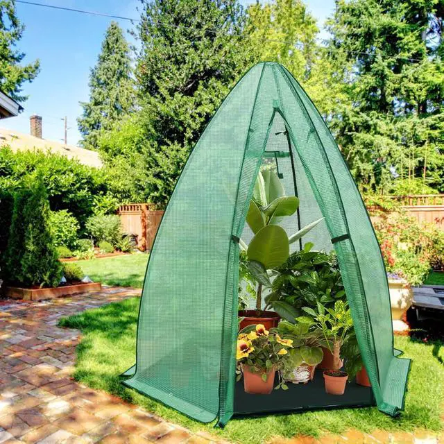 Alt view image 7 of 7 - Portable Mini Dome Greenhouse with Zippered Door and Mesh Window, Outdoor Mini Hexagon Greenhouse Kit for Indoor Outdoor Gardening 6' x 5'3'', Green PE Cover
