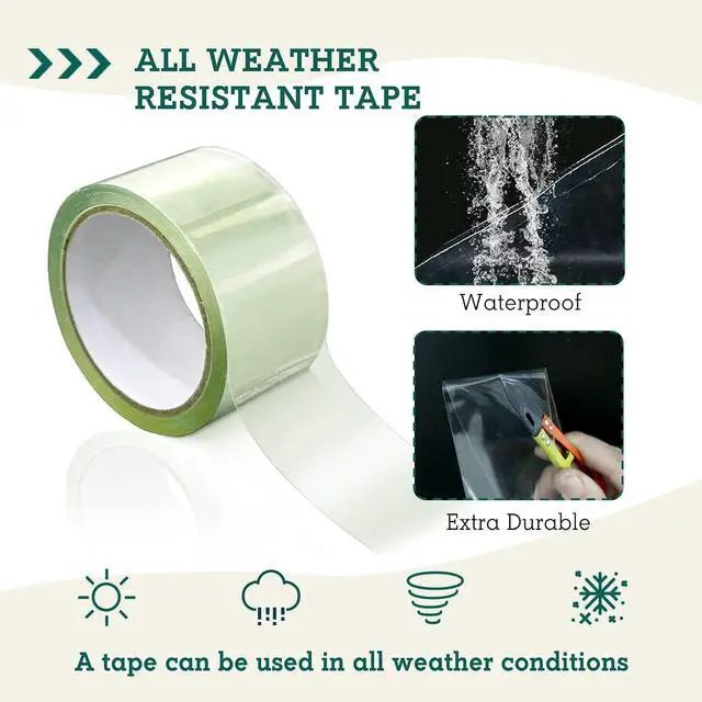 Alt view image 5 of 7 - Greenhouse Cover Repair Tape 2''x15' Heavy Duty 18.9 mil Reinforced Ultra High Performance Acrylic Adhesive Weather Resistant Tape for PE Polyethylene Greenhouse Covers and Film, Clear