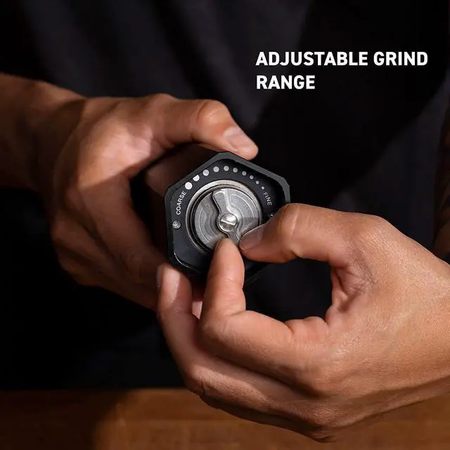 Alt view image 4 of 7 - HexMill Pepper Grinder, Professional Grade Heavy Duty, Refillable, Aluminum Matte Black, Adjustable Ten Coarse Grind Settings