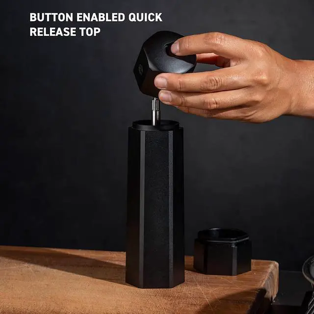 Alt view image 7 of 7 - HexMill Pepper Grinder, Professional Grade Heavy Duty, Refillable, Aluminum Matte Black, Adjustable Ten Coarse Grind Settings