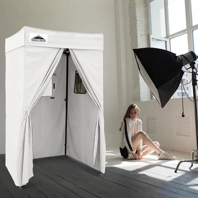 Alt view image 2 of 7 - 4x4 Pop Up Changing Tent, Flat Top Changing Room, White | Portable, Privacy Tent, Pool Cabana, Dressing Room, Shower & Toilet Use, Opaque Fabric, Instant Setup, Photoshoots, Camping