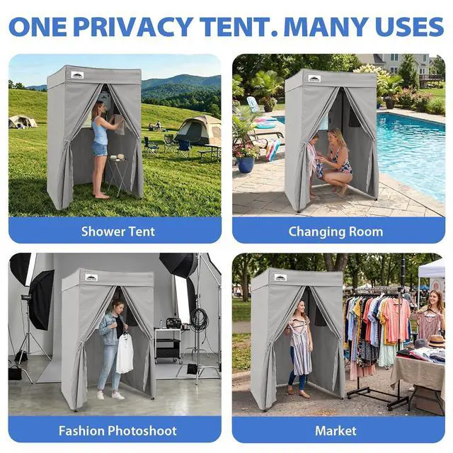Alt view image 7 of 7 - 4x4 Pop Up Changing Tent, Flat Top Changing Room, Gray | Portable, Privacy Tent, Pool Cabana, Dressing Room, Shower & Toilet Use, Opaque Fabric, Instant Setup, Photoshoots, Camping