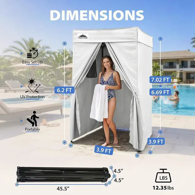Alt view image 4 of 7 - 4x4 Pop Up Changing Tent, Flat Top Changing Room, White | Portable, Privacy Tent, Pool Cabana, Dressing Room, Shower & Toilet Use, Opaque Fabric, Instant Setup, Photoshoots, Camping