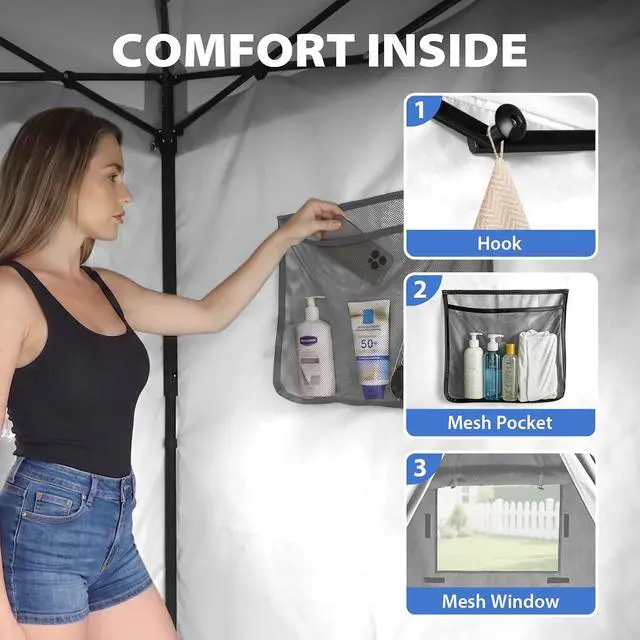 Alt view image 3 of 7 - 4x4 Pop Up Changing Tent, Flat Top Changing Room, White | Portable, Privacy Tent, Pool Cabana, Dressing Room, Shower & Toilet Use, Opaque Fabric, Instant Setup, Photoshoots, Camping