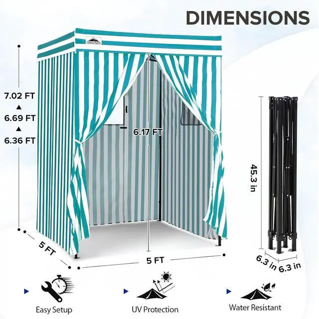 Alt view image 3 of 7 - 4x4 Pop Up Changing Tent, Flat Top Changing Room, White/Light Blue