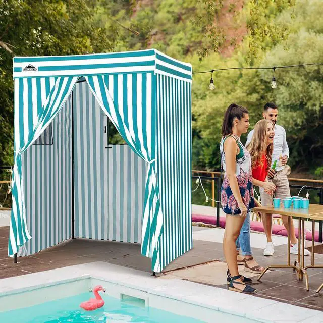 Alt view image 5 of 7 - 4x4 Pop Up Changing Tent, Flat Top Changing Room, White/Light Blue