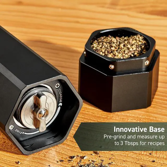 Alt view image 5 of 7 - Salt and Pepper Mill Set with Adjustable Professional Grinders and No-Mess Caps