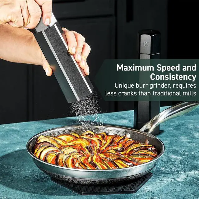 Alt view image 2 of 7 - Salt and Pepper Mill Set with Adjustable Professional Grinders and No-Mess Caps