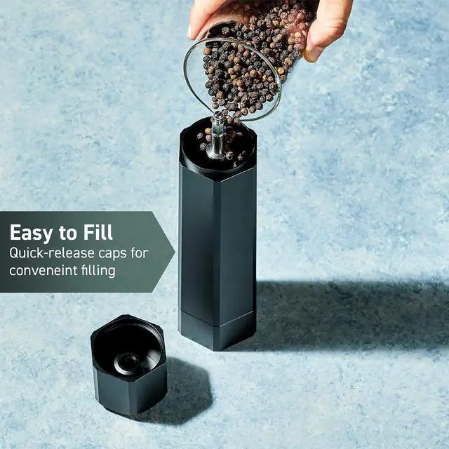 Alt view image 4 of 7 - Salt and Pepper Mill Set with Adjustable Professional Grinders and No-Mess Caps
