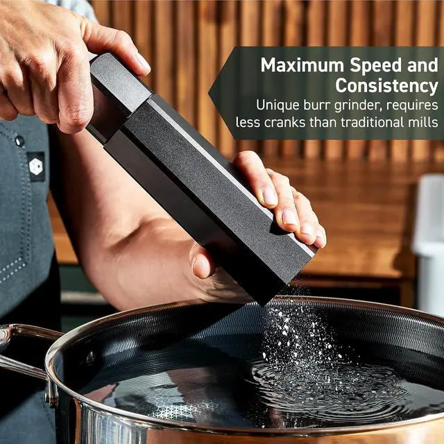 Alt view image 2 of 7 - HexMill Salt Grinder, Professional Grade Heavy-Duty, Refillable, Aluminum Gunmetal Gray, Adjustable Ten Grind Settings