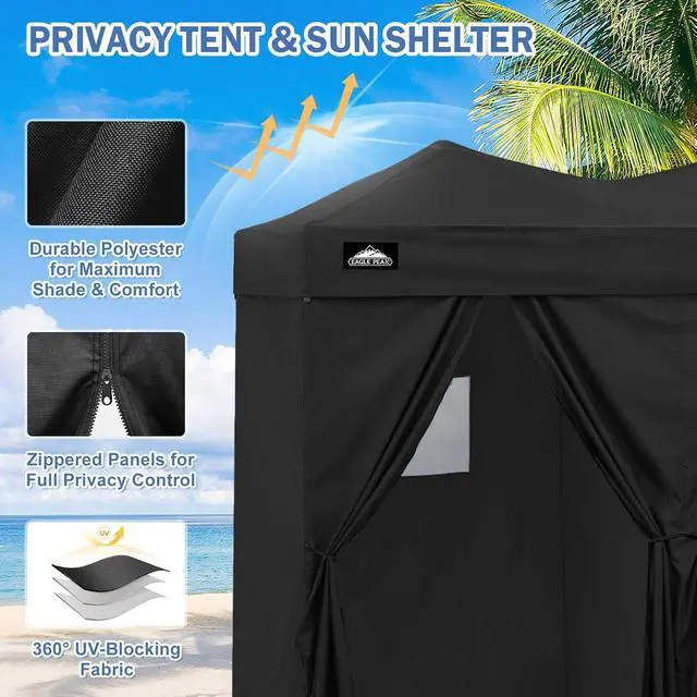 Alt view image 2 of 7 - Outdoor Pop Up Changing Room 8x4 ft, 2-Room Portable Privacy Shelter for Beach, Pool, Photoshoots or Dressing Room, Black