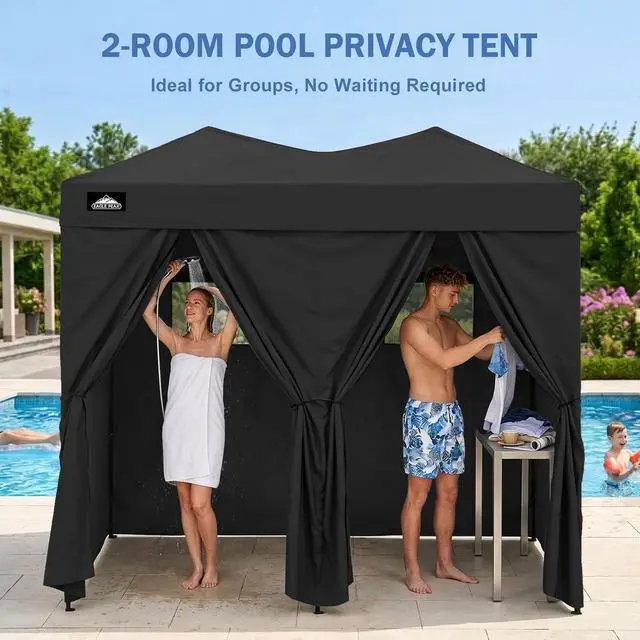 Alt view image 5 of 7 - Outdoor Pop Up Changing Room 8x4 ft, 2-Room Portable Privacy Shelter for Beach, Pool, Photoshoots or Dressing Room, Black