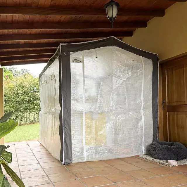 Alt view image 7 of 7 - 8x6 Portable Walk in Greenhouse with Polyester Reinforced Corners, Instant Pop Up Indoor Outdoor Gardening Green House, Roll Up Zipper Entry Doors and Mesh Windows, Gray/White