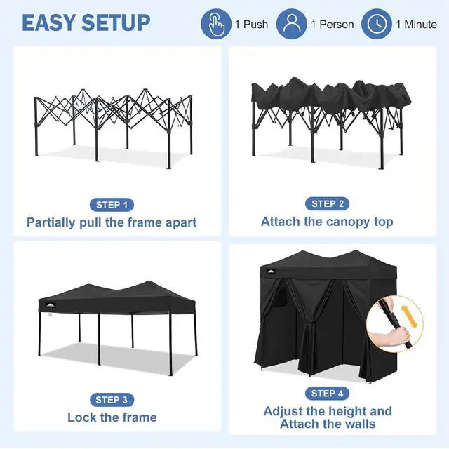Alt view image 6 of 7 - Outdoor Pop Up Changing Room 8x4 ft, 2-Room Portable Privacy Shelter for Beach, Pool, Photoshoots or Dressing Room, Black