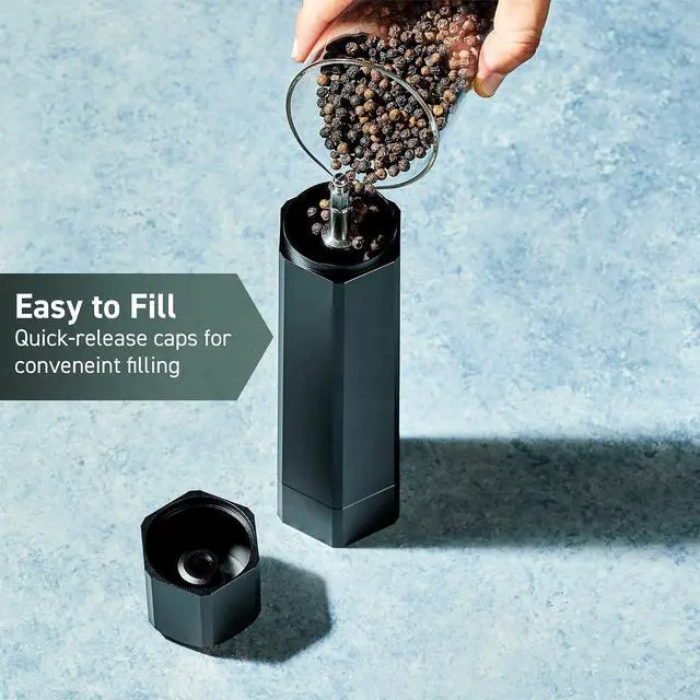 Alt view image 4 of 7 - HexMill Salt Grinder, Professional Grade Heavy-Duty, Refillable, Aluminum Gunmetal Gray, Adjustable Ten Grind Settings