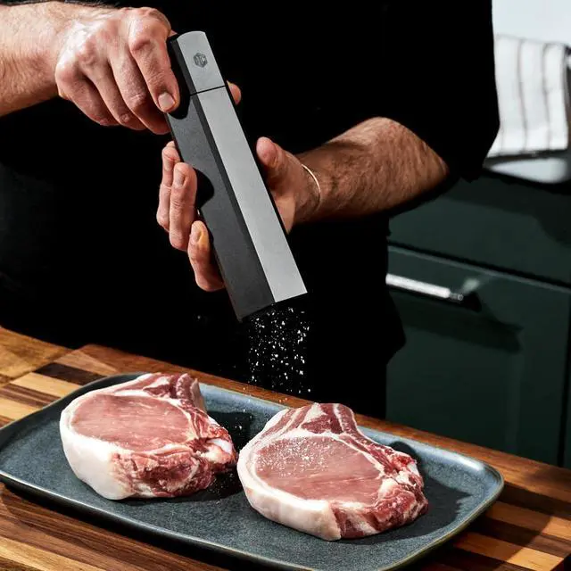 Alt view image 7 of 7 - HexMill Salt Grinder, Professional Grade Heavy-Duty, Refillable, Aluminum Gunmetal Gray, Adjustable Ten Grind Settings