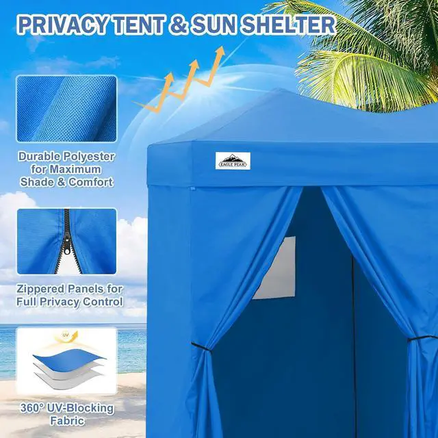 Alt view image 2 of 7 - Outdoor Pop Up Changing Room 8x4 ft, 2-Room Portable Privacy Shelter for Beach, Pool, Photoshoots or Dressing Room, Light Blue