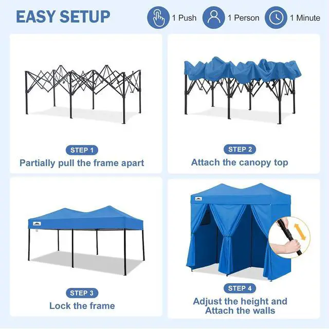 Alt view image 6 of 7 - Outdoor Pop Up Changing Room 8x4 ft, 2-Room Portable Privacy Shelter for Beach, Pool, Photoshoots or Dressing Room, Light Blue