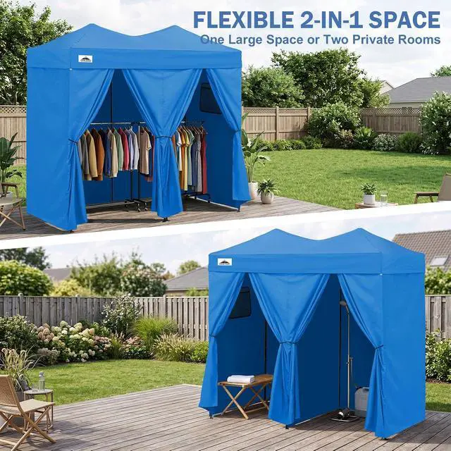 Alt view image 7 of 7 - Outdoor Pop Up Changing Room 8x4 ft, 2-Room Portable Privacy Shelter for Beach, Pool, Photoshoots or Dressing Room, Light Blue