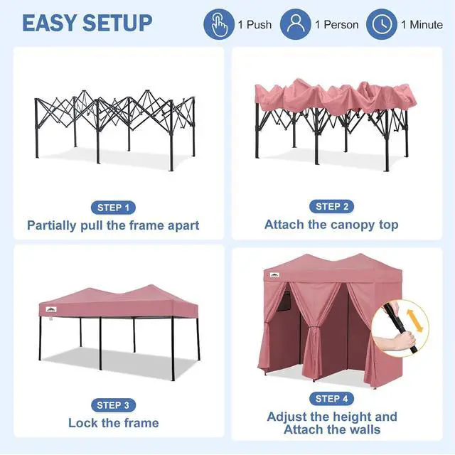 Alt view image 6 of 7 - Outdoor Pop Up Changing Room 8x4 ft, 2-Room Portable Privacy Shelter for Beach, Pool, Photoshoots or Dressing Room, Pink