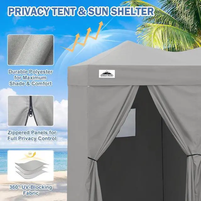Alt view image 2 of 7 - Outdoor Pop Up Changing Room 8x4 ft, 2-Room Portable Privacy Shelter for Beach, Pool, Photoshoots or Dressing Room, Gray