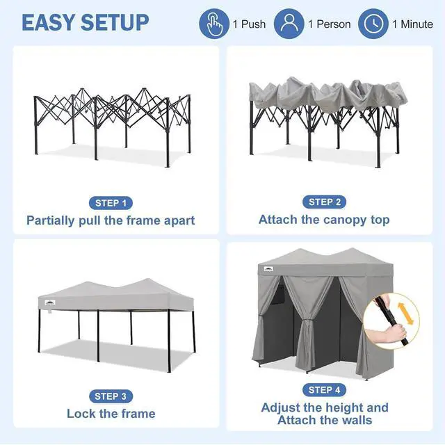 Alt view image 6 of 7 - Outdoor Pop Up Changing Room 8x4 ft, 2-Room Portable Privacy Shelter for Beach, Pool, Photoshoots or Dressing Room, Gray