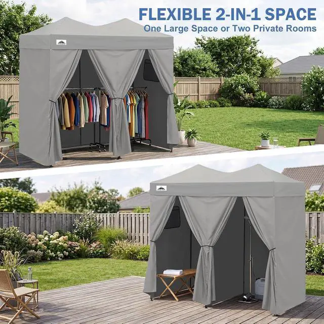 Alt view image 7 of 7 - Outdoor Pop Up Changing Room 8x4 ft, 2-Room Portable Privacy Shelter for Beach, Pool, Photoshoots or Dressing Room, Gray