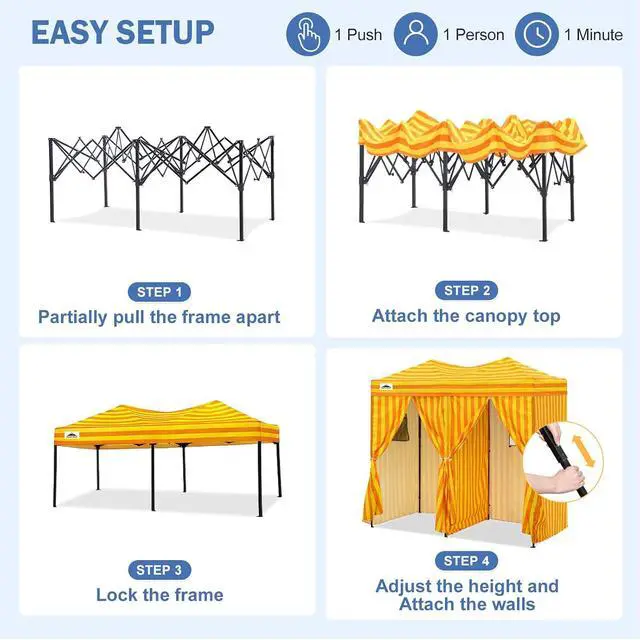 Alt view image 6 of 7 - Outdoor Pop Up Changing Room 8x4 ft, 2-Room Portable Privacy Shelter for Beach, Pool, Photoshoots or Dressing Room, Yellow/Orange