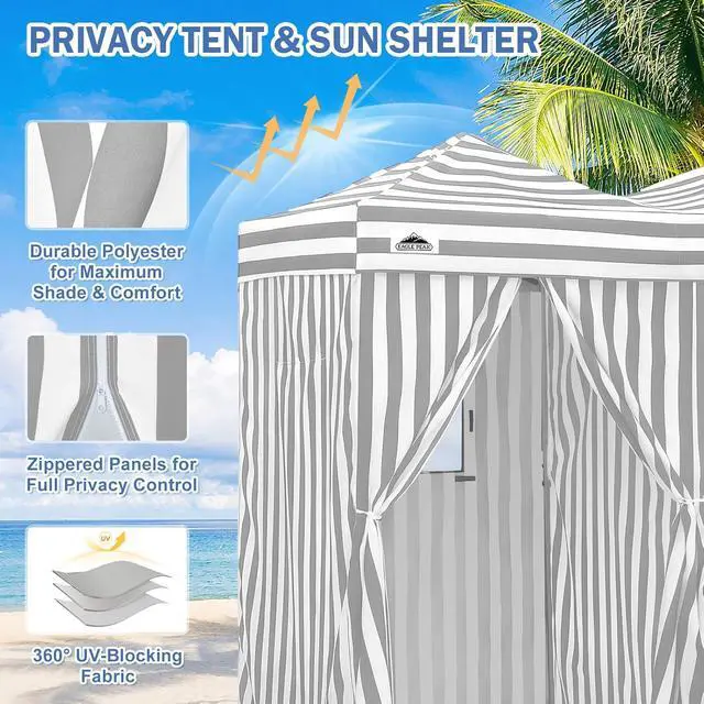 Alt view image 2 of 7 - Outdoor Pop Up Changing Room 8x4 ft, 2-Room Portable Privacy Shelter for Beach, Pool, Photoshoots or Dressing Room, Gray/White